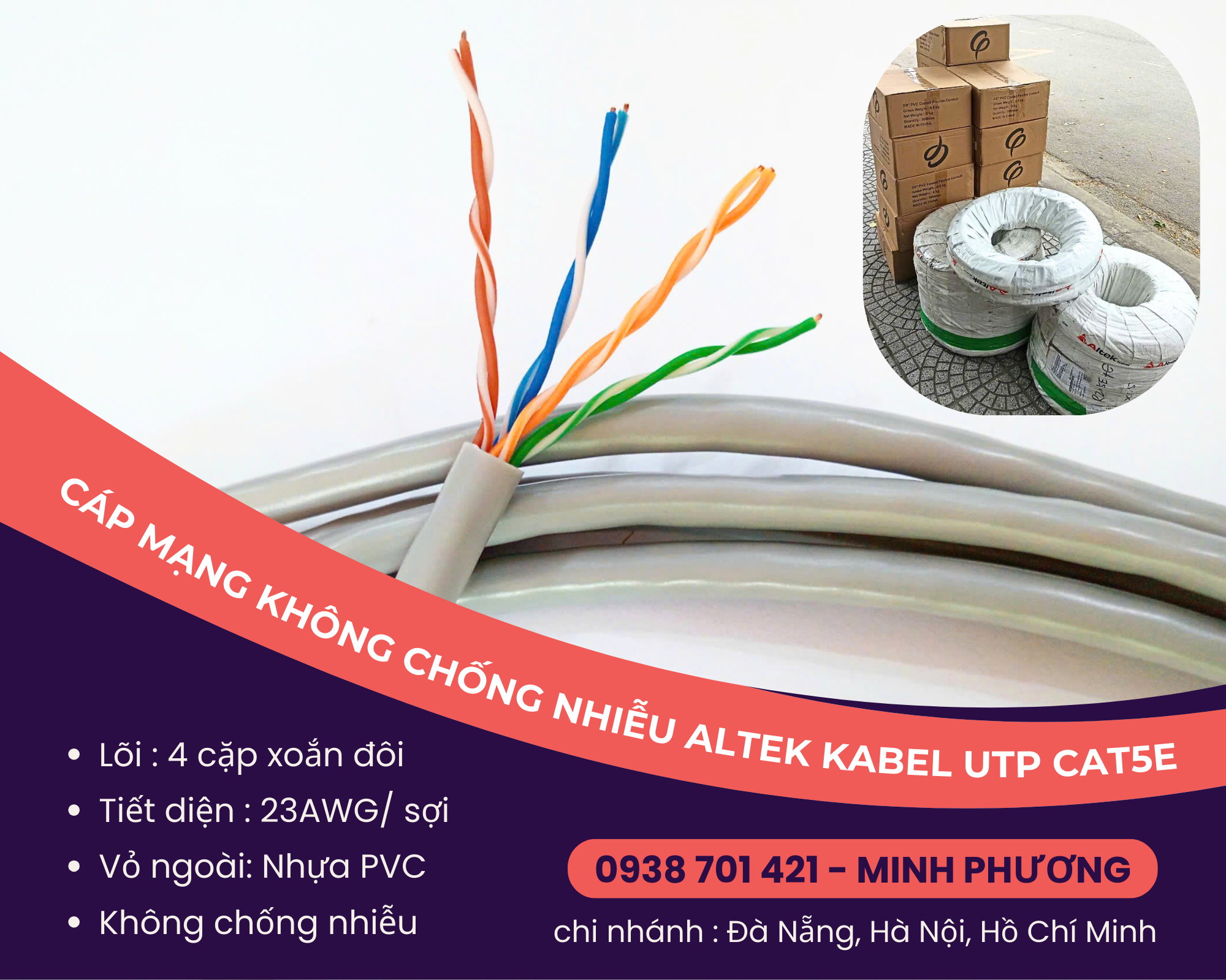 Cáp mạng không chống nhiễu UTP cat5e Altek Kabel Đà Nẵng, Quảng Ngãi, Quảng Bình
